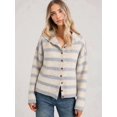 thumbnail image 4 of Women Waist Cinched Long Sleeve Stripe Knitted Cardigan Gray XL, 4 of 8