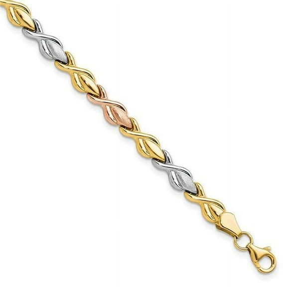 10k Gold Tri-Color Polished and Brushed Link Bracelet