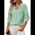 thumbnail image 2 of Camisas de Mujer con Botones, Blusas Clásicas A Rayas de Larga con Cuello y Bolsillo para Oficina. Verde XXL, 2 of 10
