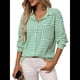 thumbnail image 2 of Camisas de Mujer con Botones, Blusas Clásicas A Rayas de Larga con Cuello y Bolsillo para Oficina. Verde S, 2 of 10
