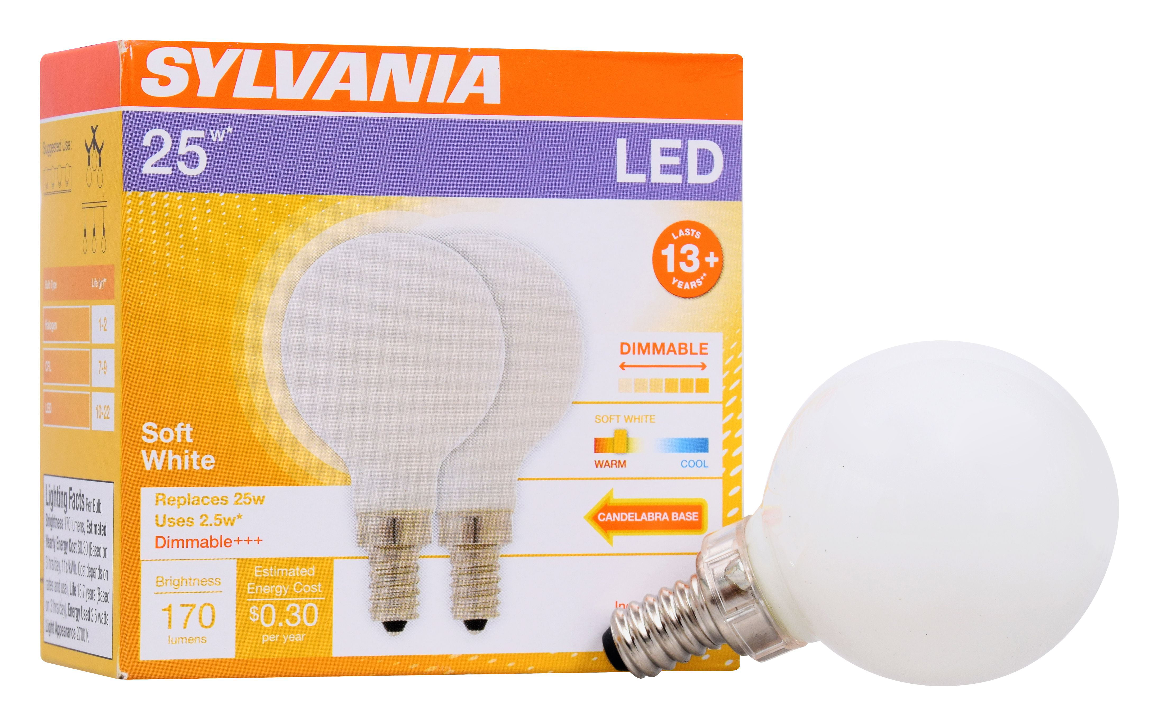 Ondeugd Typisch Verkeersopstopping SYLVANIA LED G16.5 Light Bulb, 25 Watt, Dimmable, 2 Pack - Walmart.com