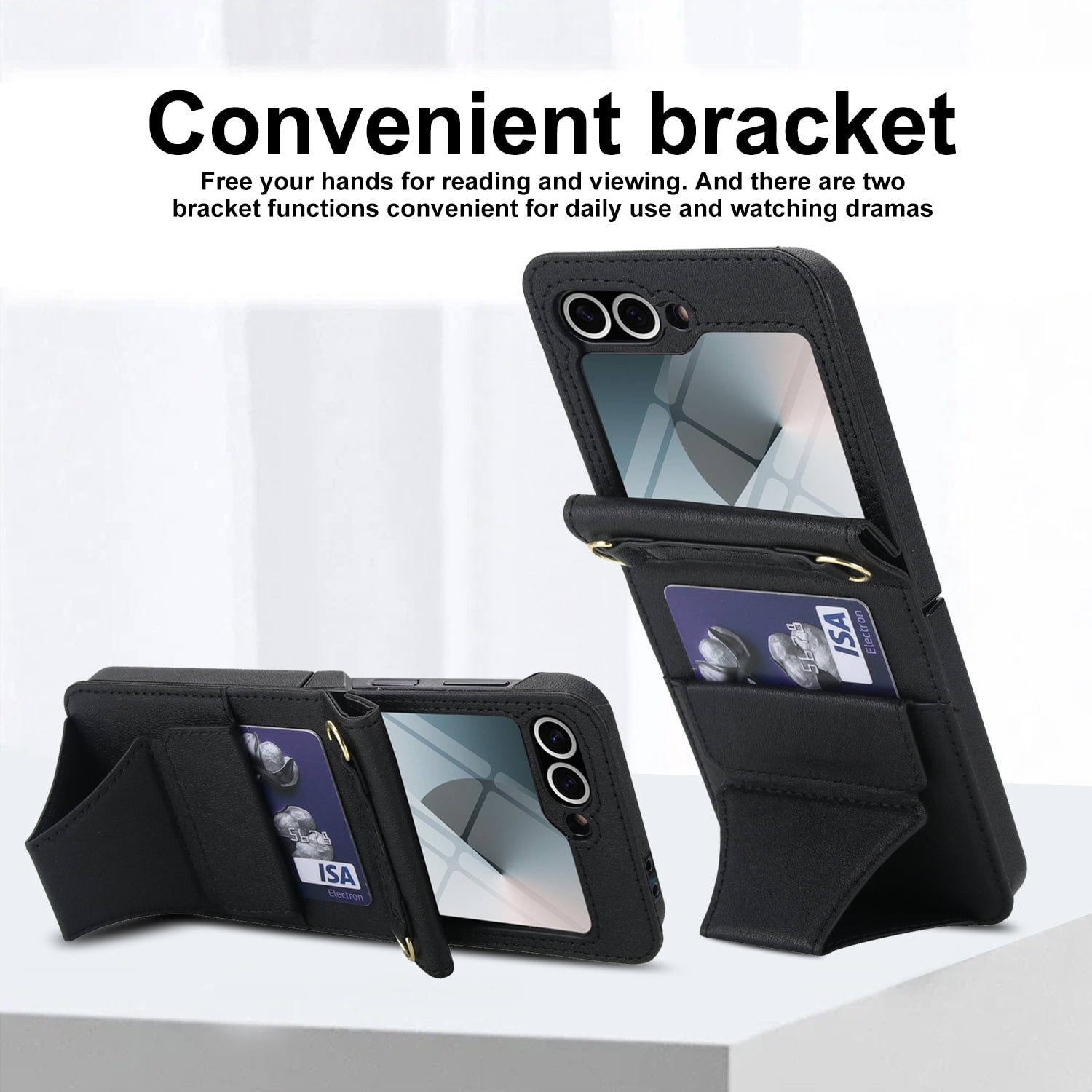 Crossbody For Samsung Galaxy Z Flip 7 Wallet Case with Hidden Kickstand, Credit Card Holder for Samsung Galaxy Z Flip 7 Case Built-in Screen Protector, Shoulder Strap & Lanyard Phone Case,Black