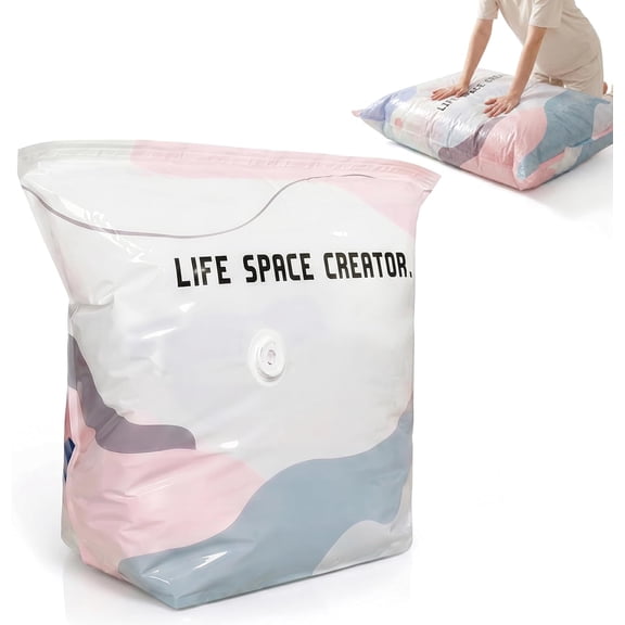 No Pump Vacuum Storage Bags, 2026 New No-Pump 3D Vacuum Storage Bags, Large Vacuum Storage Compression Bags for Clothes, Blankets, Bedding, Comforters (1PCS)