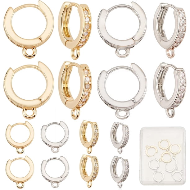 12 aros pequeños para pendientes de aro Huggie, de plata chapada en oro de 18 quilates, con circonita cúbica y aro, de latón en 2 colores.