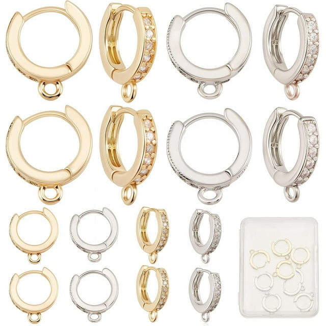 12 aros pequeños para pendientes de aro Huggie, de plata chapada en oro de 18 quilates, con circonita cúbica y aro, de latón en 2 colores.
