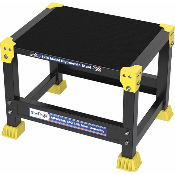 GanFindX Steel Plyo Box - 12/18 Inch Height Options | Heavy-Duty Metal Jumping Box for Home Gym | Enhance Fitness, Agility, Stamina and Strength Training,Black