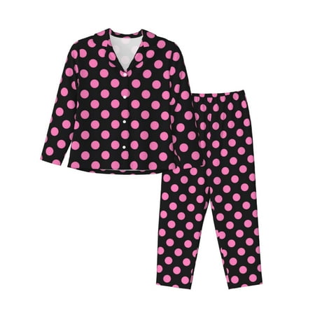 Pajamas for Women Set - pink polka dot black Comfy Long Sleeve Button Up Pajama Sets for Women 2 Piece  Soft Sleepwear Nightwear Pjs Lounge Sets for Women with Pockets