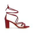 thumbnail image 3 of BLISSFUL STEP Women's Block Heel Sandal Strappy Lace Up Sandals Red 6, 3 of 7