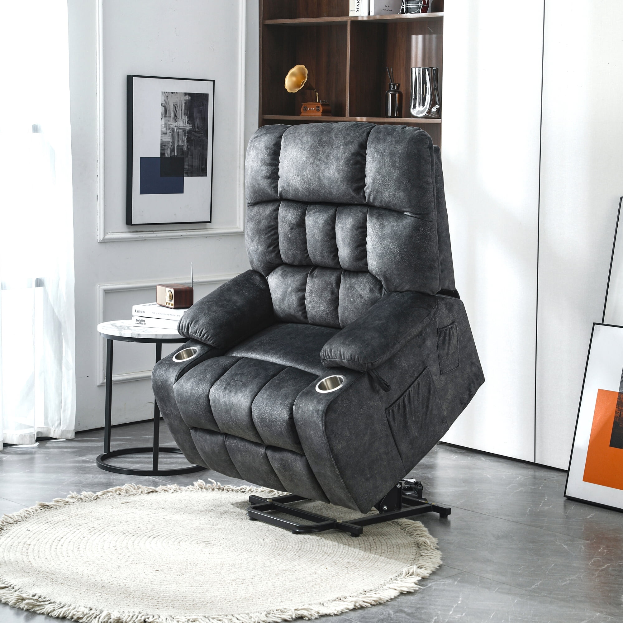 JUUXO 26 inch Extra Wide Seat Big Man Recliner Chair, Premium 41-inch Oversized Power Lift Recliners with Heat and Massage, Velvet