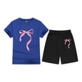 thumbnail image 5 of Girls Summer Outfits Casual Lounge Set Blue Print Short Sleeve T Shirt and Elastic Waist Shorts 2 Piece Boys Clothing Sets 12-13 Years, 5 of 5