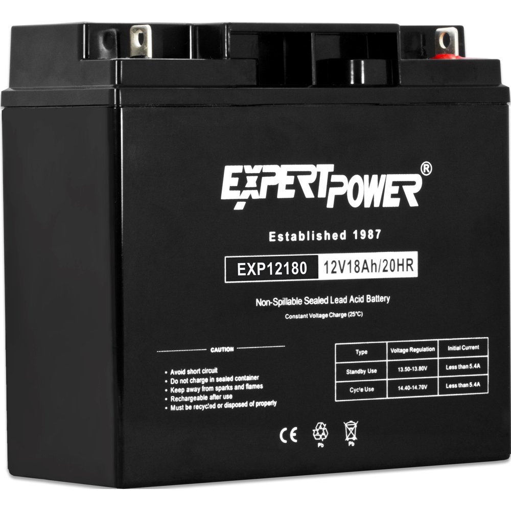 ExpertPower EXP12180 12 Volt 18 Ah Rechargeable Battery with Nuts and