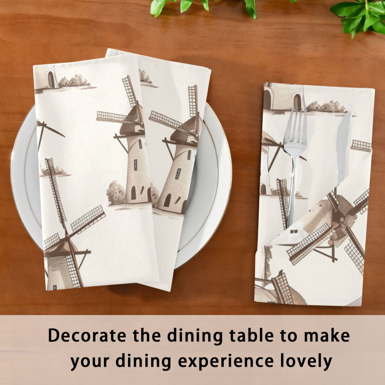 JSTEL Retro Windmill Cloth Napkins Set of 6, 20x20 Inch Washable and Reusable Napkin for Decoupage Dinner Party Everyday Use