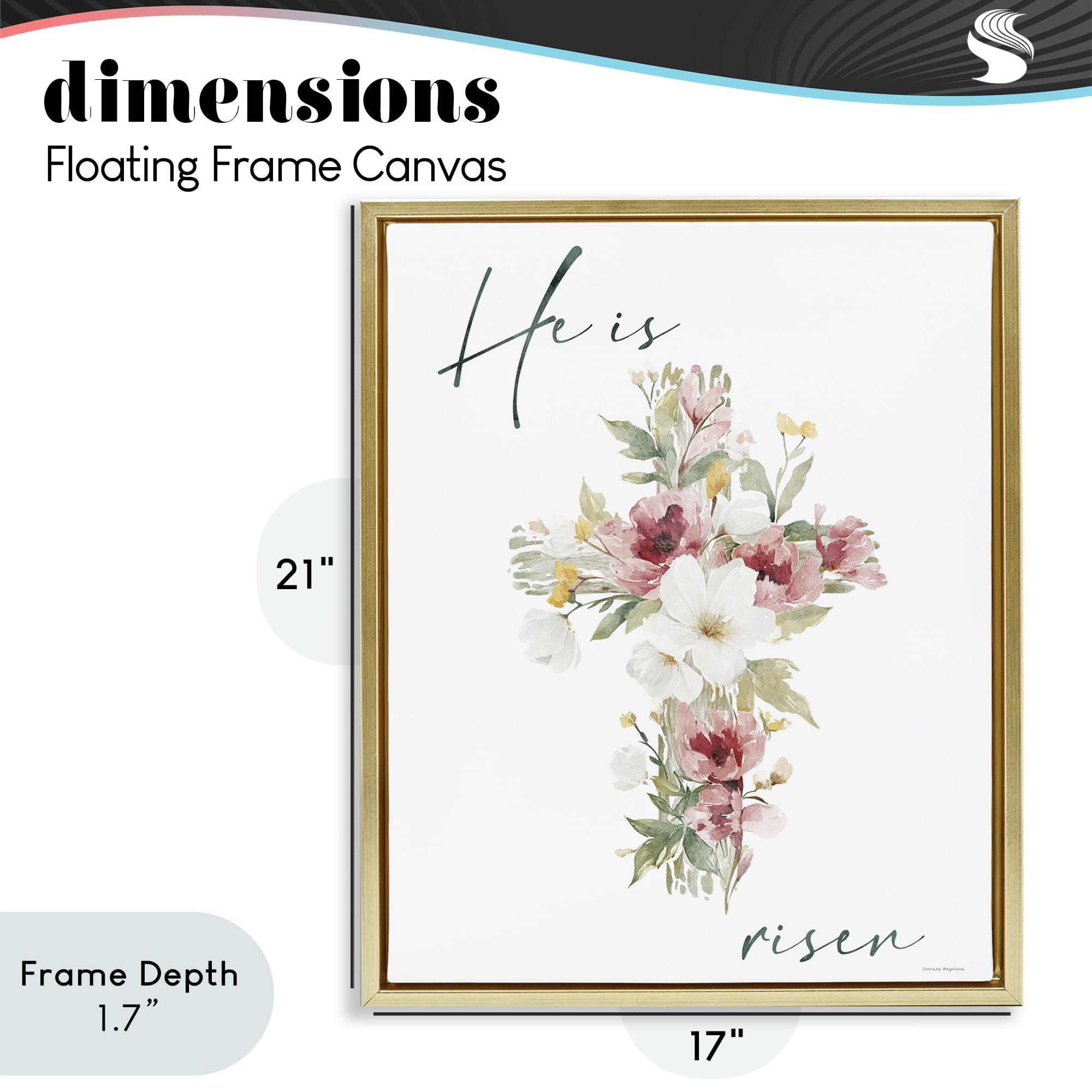 Stupell Industries He Is Risen Flower Cross Gold Framed Floater Canvas Wall Art, design by Svetlana Aleynikova