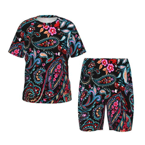 Balery Paisley Conjunto de Pijama Infantil de Manga Corta con Estampado – Ropa de Dormir de Algodón Suave-Medium