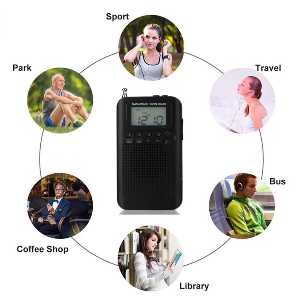 Portable Rechargeable AM/FM Pocket Radio with LCD Digital Display & Stereo Speaker - Pocket-Sized for Travel, Outdoors, Home & Emergency Backup