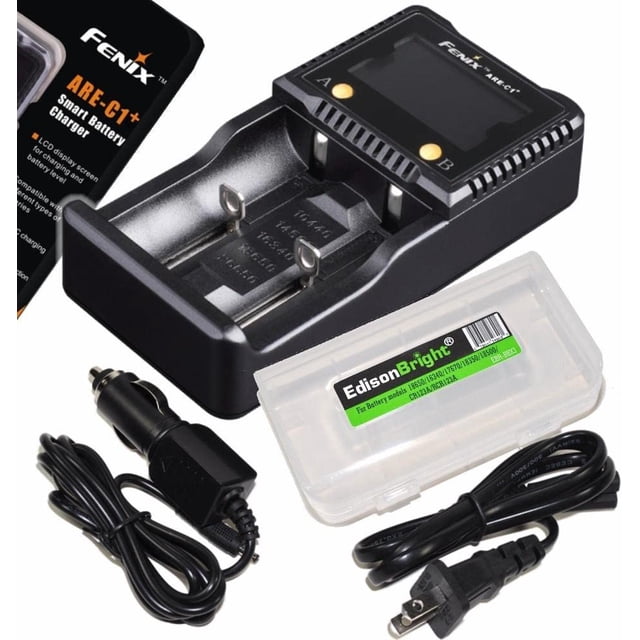 Fenix are-C1+ Plus Smart Digital Display Home/in-car Battery Charger with EdisonBright Battery Carry case