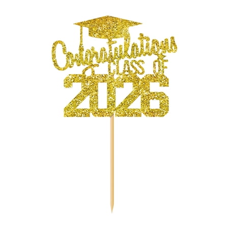 WUJDF 1Pc Class Of 2026 Glitter Congratulations Cake Topper 5.9 Inch Congrats Grad Decorations for College Senior Graduation Celebration Party Decor and Suppliesglitter Congrats Grad Cap Cake Picks