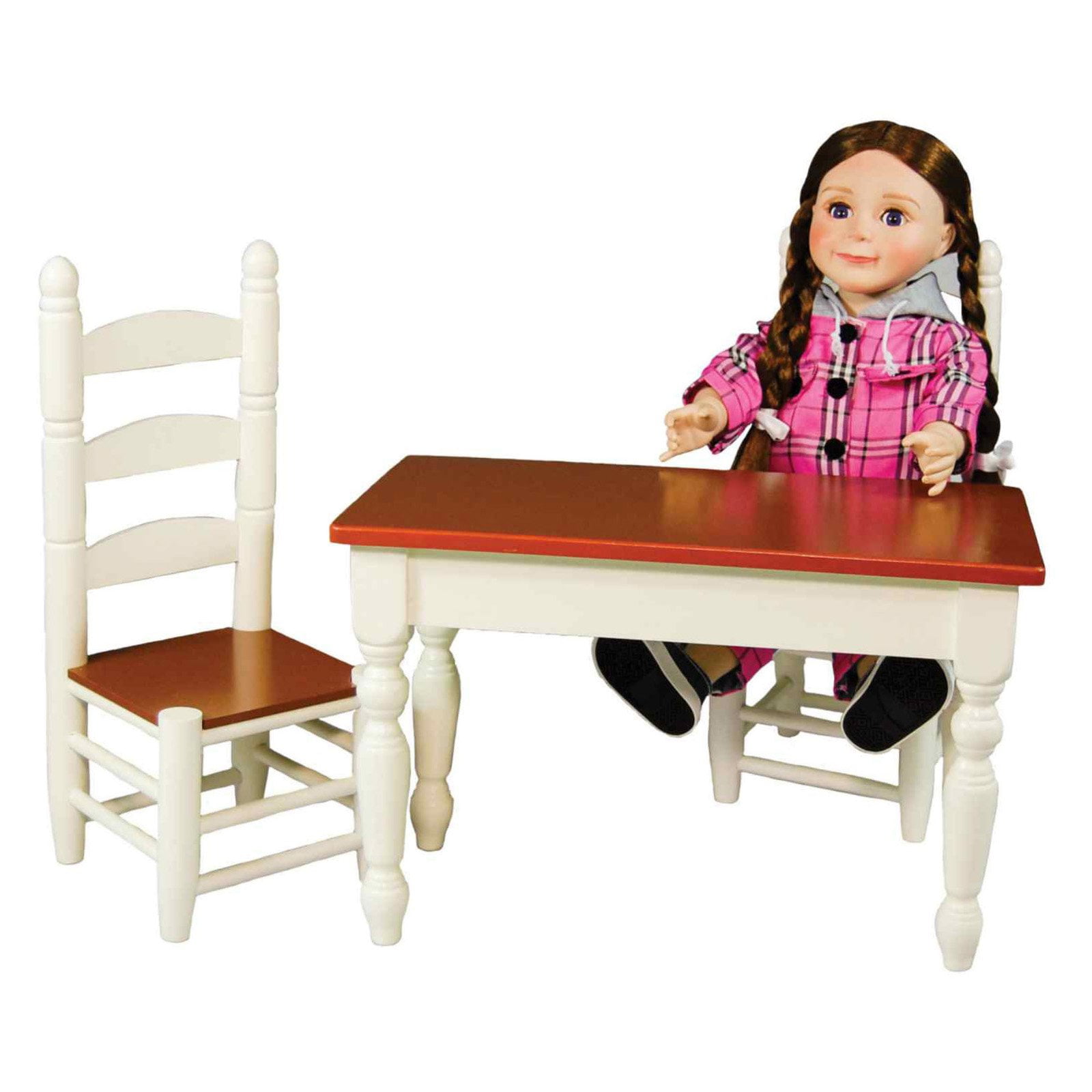 18 Inch Doll Furniture Off White Wooden Farmhouse Kitchen Table And 18 Inch Doll Furniture Off White Wooden Farmhouse Kitchen Table And Two Chairs Com