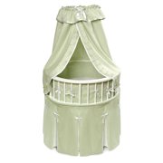 Badger Basket Elegance Round Bassinet with Canopy, Foam Pad and Storage Shelf, Sage Waffle Finish