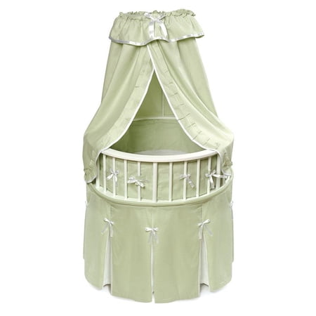 Badger Basket Elegance Round Bassinet with Canopy, Foam Pad and Storage Shelf, Sage Waffle Finish