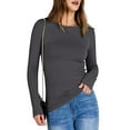 thumbnail image 3 of Women Long Sleeve Shirts Rib Knit Slim Fit Tops Fall Outfits Casual T-Shirt Underscrubs Layer Clothes Dark Gray S, 3 of 8