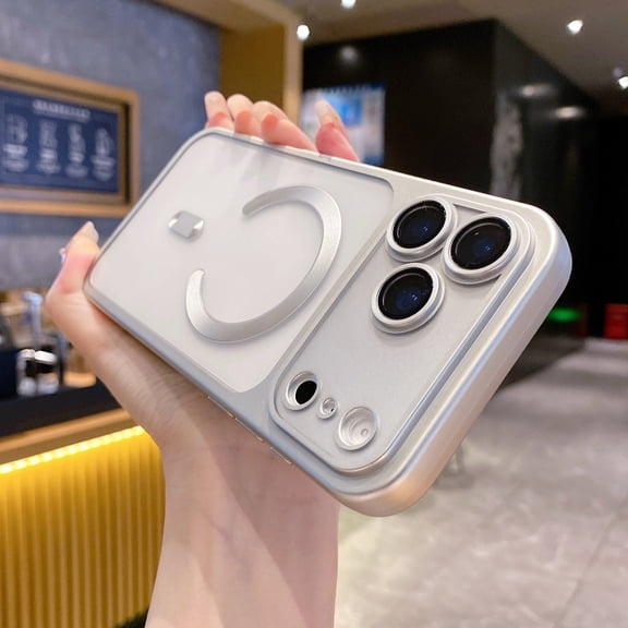 Magnetic For iPhone 16 Plus Phone Case,Built-in Lens Protector,Soft TPU Ultra Slim Shockproof Drop Protection,Compatible with Mag-Safe,Matte Translucent Anti-Scratch Phone Case,Silver