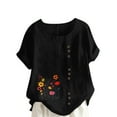 thumbnail image 2 of QUNYINEY Tshirts Shirts for Women Floral Crew Neck Casual Short Sleeve Tops Loose Cotton Linen Button Pullover Women's Tops, 2 of 5