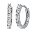 thumbnail image 4 of TwoBirch Round Prong Cubic Zirconia Huggie Hoops in 14k White Gold Plated Silver, 4 of 4