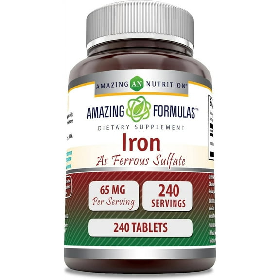 Amazing Formulas Iron as Ferrous Sulfate 65 Mg 240 Tablets Supplement | Non-GMO | Gluten Free | Made in USA