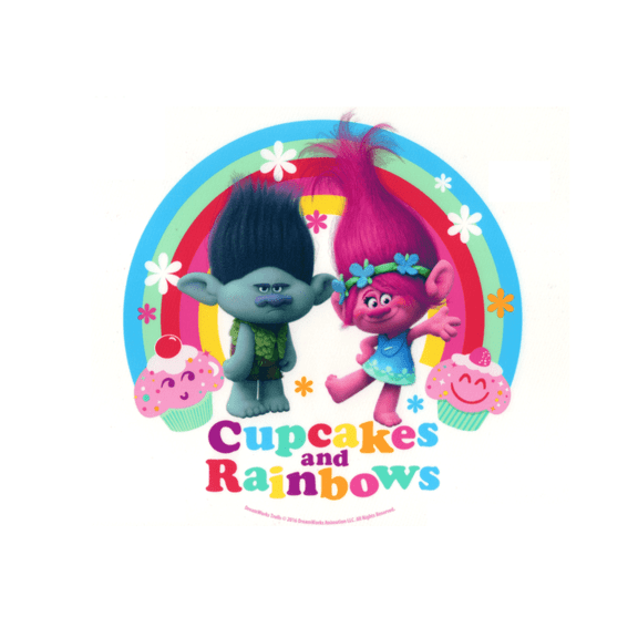 Cupcake & Rainbows Trolls Edible Cake Topper- 1/4 Sheet