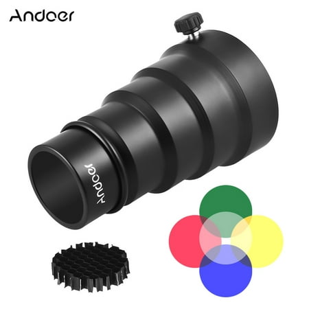 Andoer 98mm Mini Flash Mount Metal Snoot with Honeycomb Grid 5pcs Color Filter Kit for Neewer Andoer Godox 180W 250W 300W Mini Studio Strobe Monolight Photography (Best Strobes For Outdoor Photography)