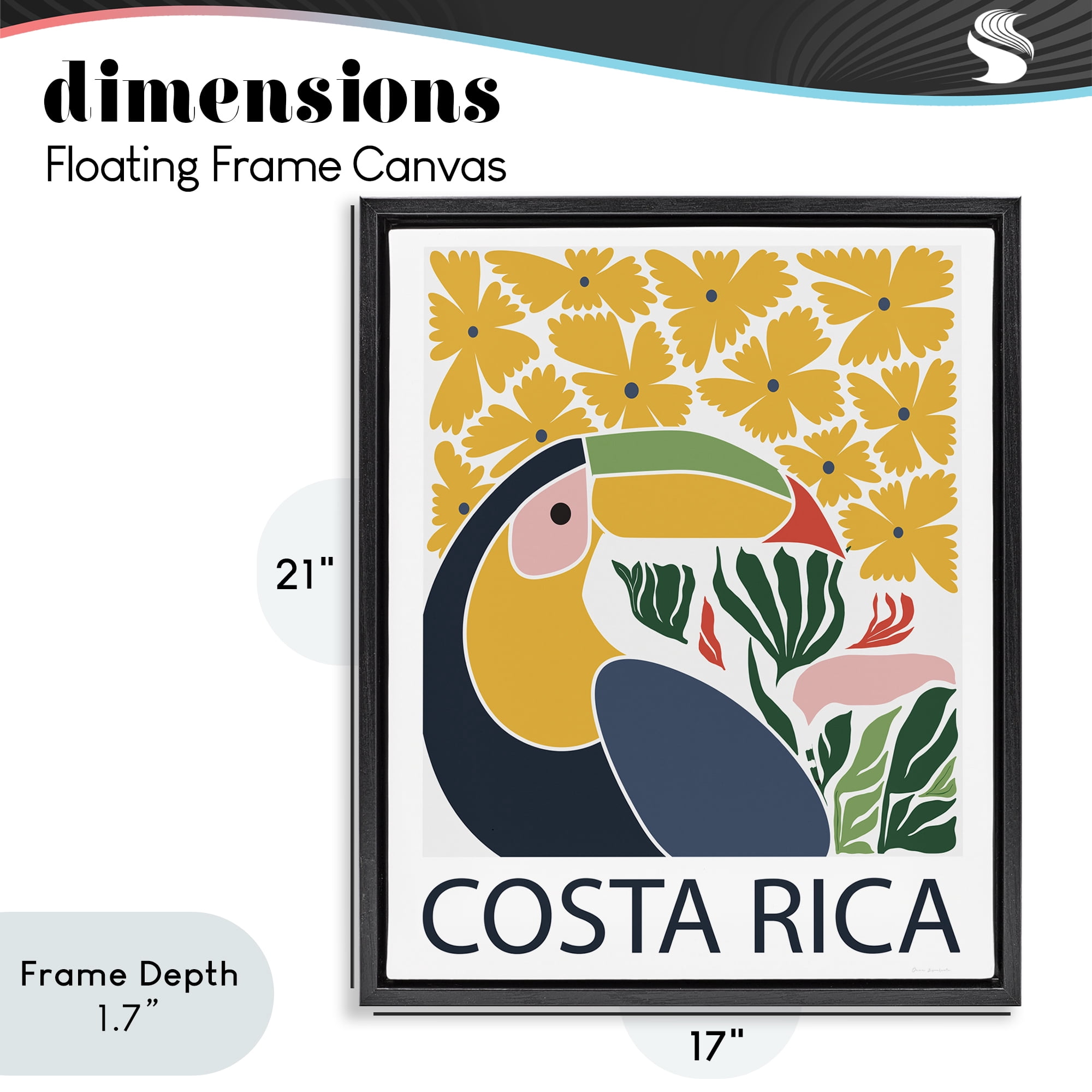 Stupell Industries Tropical Toucan & Flowers Black Framed Floater Canvas Wall Art, design by Omar Escalante