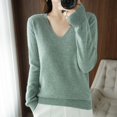 thumbnail image 2 of PUYAHG Casual T Shirts Top Womens Solid Color Long Sleeve V Neck Knit Sweater Wool Pullover Sweater Base Blouses for Ladies Light Green,L, 2 of 3