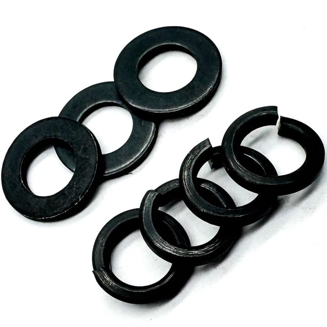 ZLYY 100 sujetadores de acero, 50 arandelas planas M8, 50 arandelas de seguridad divididas M8, acabado de óxido negro | Métrico
