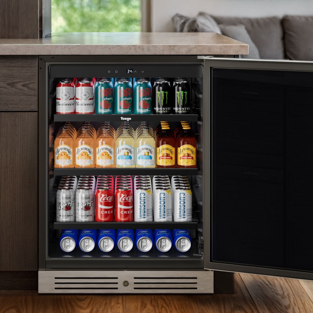 Yeego 24 Inch Beverage Refrigerator, Built-in Outdoor Beverage Cooler with Stainless Steel Door for Soda Beer Wine
