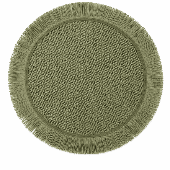 2 Pack Round Woven Paper Placemats 15 Inch Green Fringed Table Mats for Dining Table Coffee Table Bowl Pad Plate Mat Decor