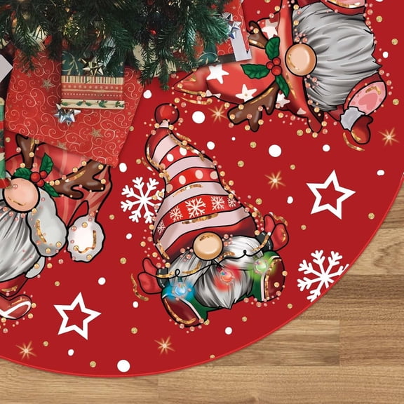 Christmas Tree Skirt Red Tree Skirt Glitter Gnomes Snowflake Xmas Winter Tree Skirt 48 Inch for Red Christmas Indoor Outdoor Decorations