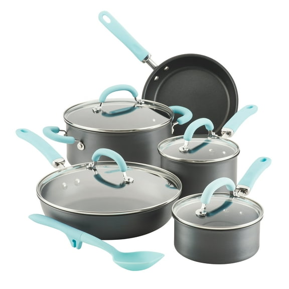 Rachael Ray Create Delicious 10 Piece Nonstick Aluminum Pot and Pan Set, Silicone with Stainless Steel