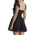thumbnail image 3 of xiaxaixu Femmes Vintage A-line Robe, Buste Froncé Manches Courtes Couleur Unie Flowy Mini Robe, 3 of 9