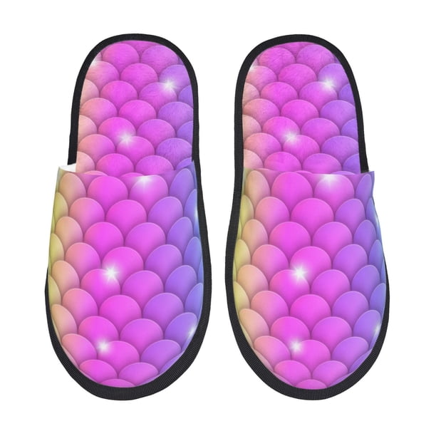 Fotbe Rainbow Scales2 Pantuflas Peludas para Mujer con Estampado, Zapatillas de Peluche, Zapatos de Invierno para Casa, Uso Interior y Exterior-Medium