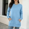 thumbnail image 2 of IROINNID Polyester Long Sleeve T Shirt for Women Comfy Autumn And Winter New Round Neck Pocket Sweater Tops,Blue, 2 of 7