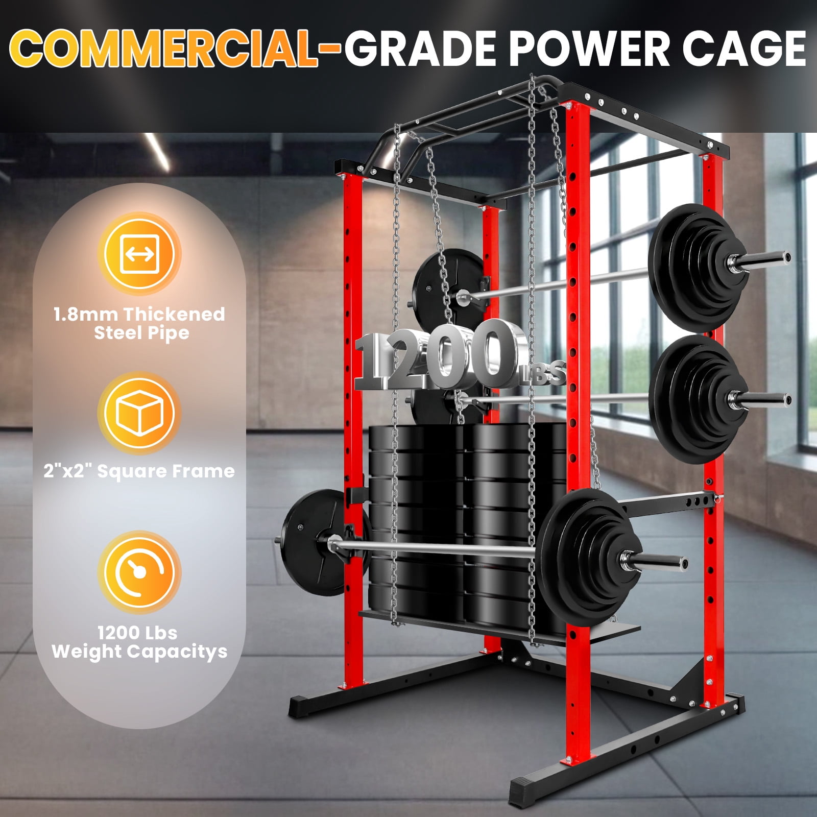 Multi-Function Squat Rack, 14-Hole Adjustable Barbell Rack, 1.8mm Thickened Steel Weight Rack for Home Gym Deep Squat
