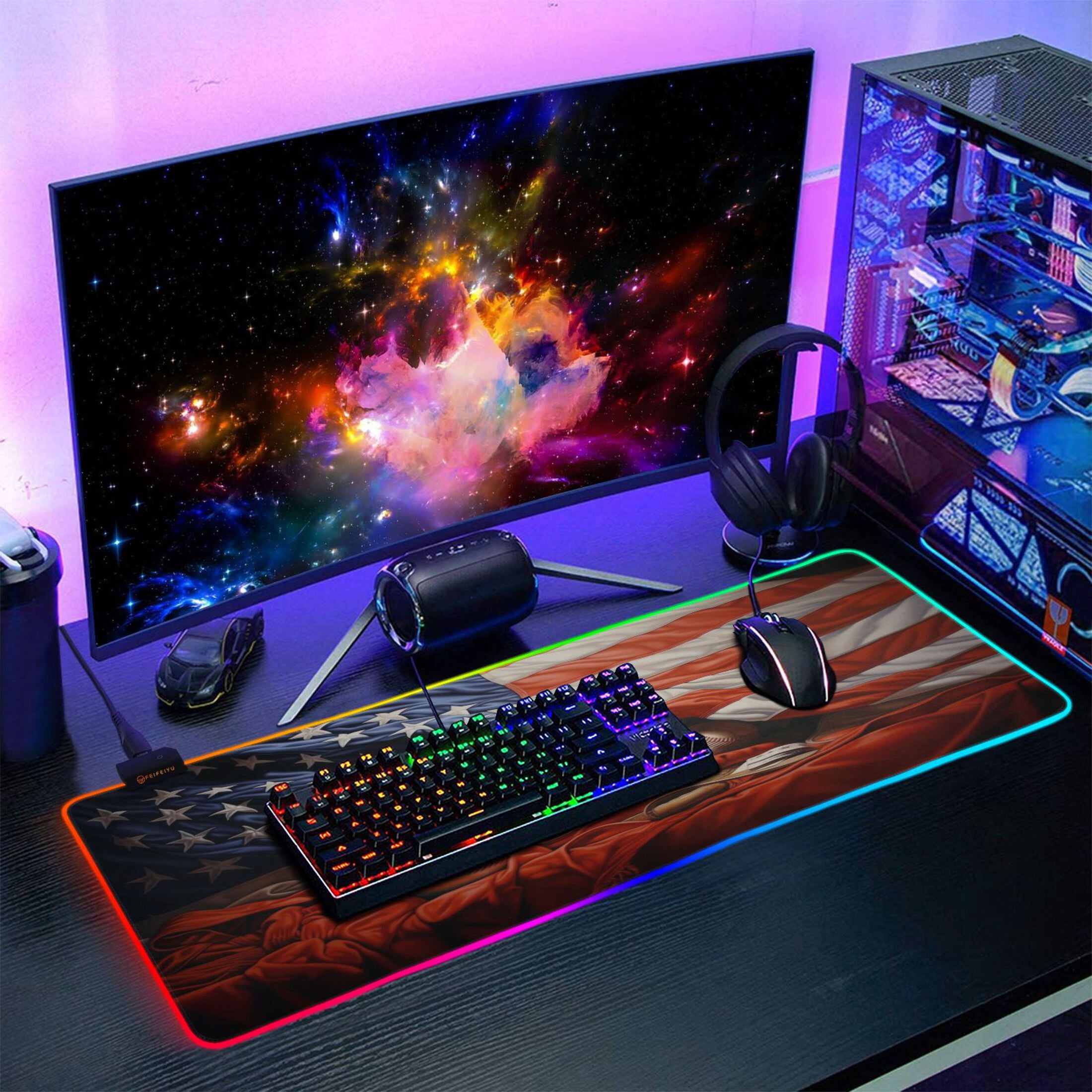 Wireless Charging Mouse Pad Large RGB Gaming Desk Mat 13 Light Modes Mousepad 31.5x11.8 American Flag and Baseball