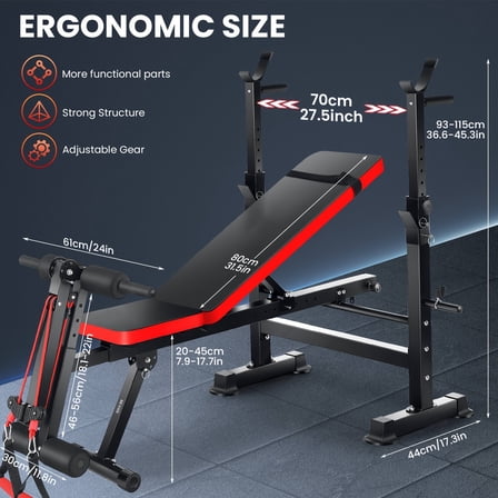 Home Gym 6-in-1 Workout Bench & Squat Rack - Professional Adjustable Foldable, Leg Developer + Preacher Curl Pad for Strength Training