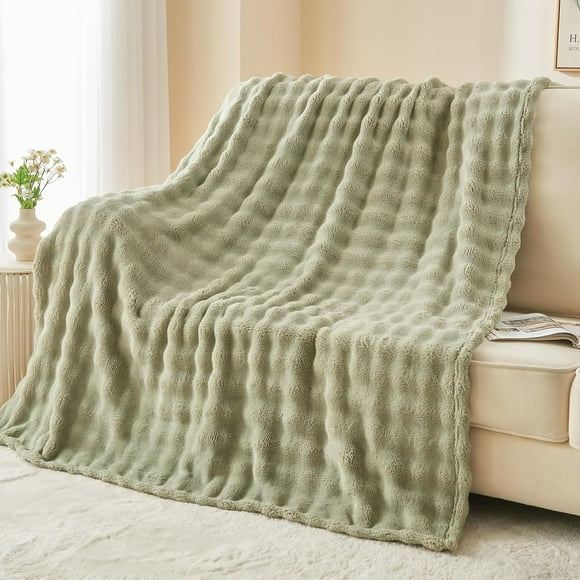 shiyou-Twin Blanket for Couch Sage Green Super Soft Flannel Fleece 3D Bubble Lightweight Bed Blanket All Season Use (Sage Green, Twin(60"x80"))