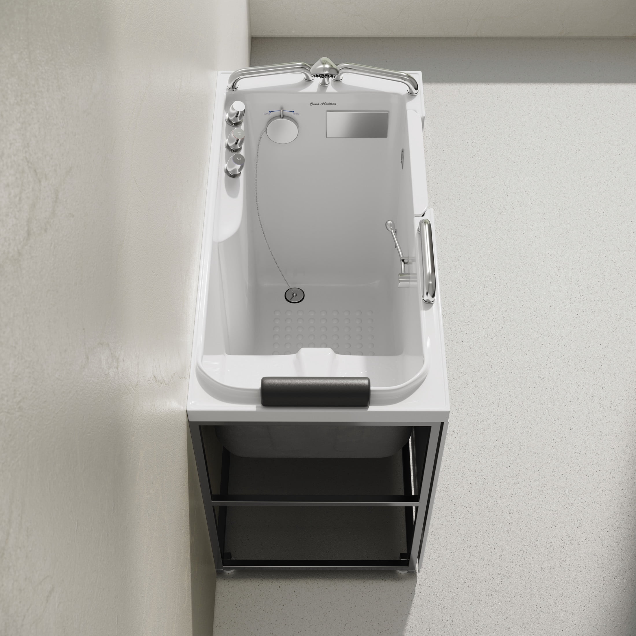 Auvergne 53" x 27" ADA Right Drain Walk-in Soaking Bathtub in Glossy White, Faucet Set, Drain, Grab Bars, Pillow Included