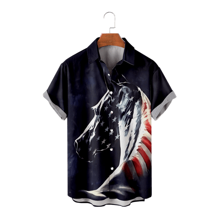 

MLFU Independence Day Mens Polyester Short Sleeve Shirts with Chest Pocket Button Down Blouses Tops