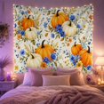 thumbnail image 2 of Watercolor Pumpkins and Blue Blossoms on Ivory Background, Cheerful Rustic for Autumn Lovers, Seasonal Pumpkin Art Thanksgiving Gift Tapestry Wall Hanging for Living Room and Bedroom, 2 of 7