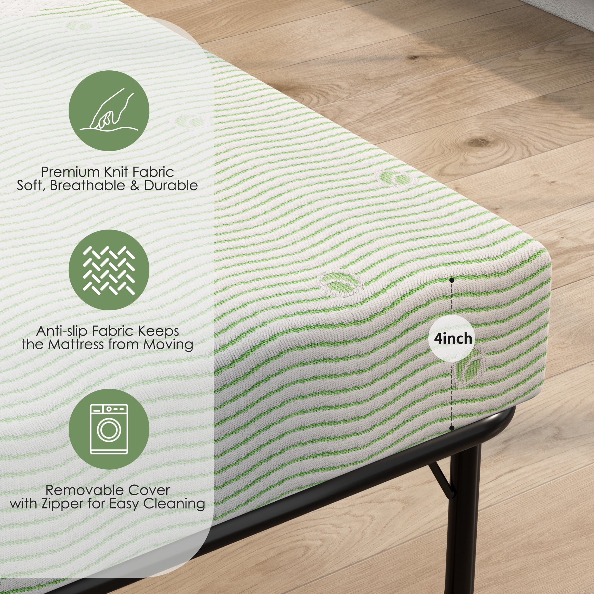 4 Inch Green Tea Gel Memory Foam Mattress, Queen Size, Foldable Replacement Mattress for Pull Out Sofa Bed, RV, Boat, Guest Bed, Removable Washable Cover, CertiPUR-US Certified,(Sofa Not Included)