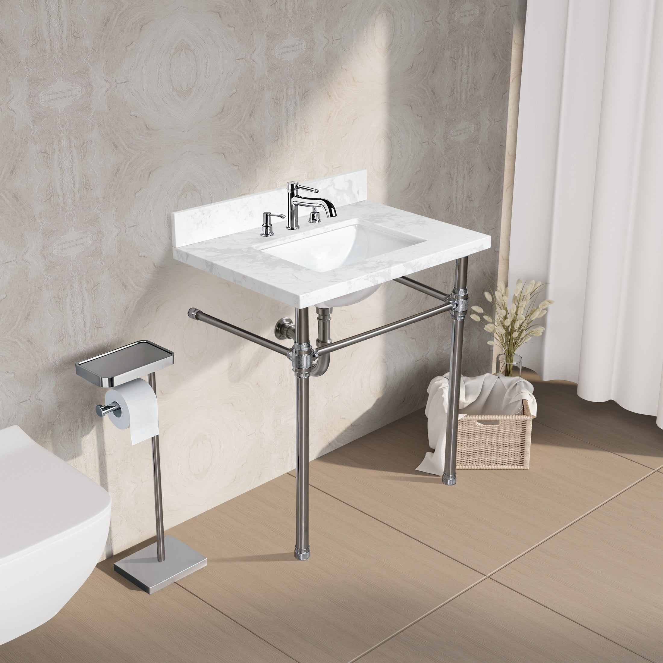 Kingston Brass KVPB3122W38CR Ferrara 31-Inch Carrara Quartz Vanity Top (8" Faucet Drillings) in Carrara Quartz White